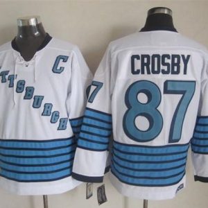Penguins #87 Sidney Crosby White Light Blue CCM Throwback Stitched Jersey