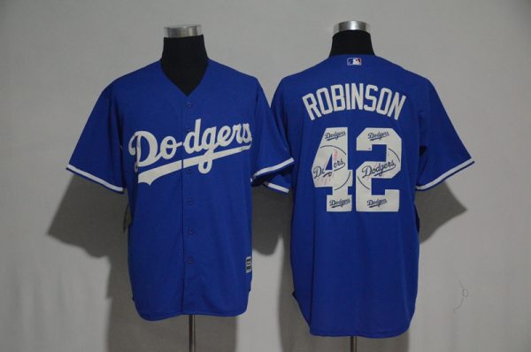 Los Angeles Dodgers #42 Jackie Robinson Blue Team Logo Print Cool Base Stitched Jersey