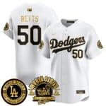 Los Angeles Dodgers #50 Mookie Betts White Gold 2024 World Series Patch Vapor Premier Limited Stitched Jersey