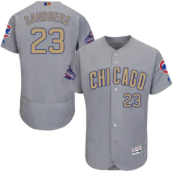 Chicago Cubs #23 Ryne Sandberg World Series Champions Gold Program Flexbase Stitched Jersey