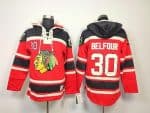 Blackhawks #30 ED Belfour Red Sawyer Hooded Sweatshirt Stitched Jersey