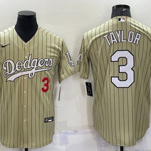 Los Angeles Dodgers #3 Chris Taylor Cream Cool Base Stitched Jersey