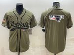 New England Patriots Olive Salute To Service Team Big Logo Cool Base Stitched Baseball Jersey