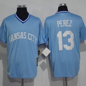 Royals #13 Salvador Perez Light Blue Cooperstown Stitched Jersey
