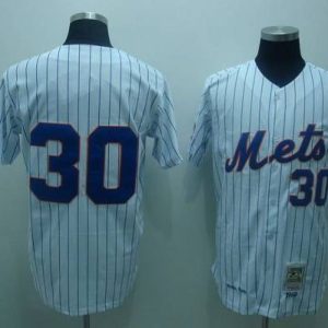 Mitchell And Ness Mets #30 Nolan Ryan Stitched White Blue Strip Throwback Jersey