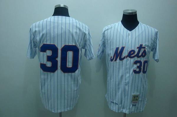 Mitchell And Ness Mets #30 Nolan Ryan Stitched White Blue Strip Throwback Jersey