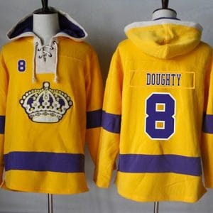 Kings #8 Drew Doughty Gold Sawyer Hooded Sweatshirt Stitched Jersey