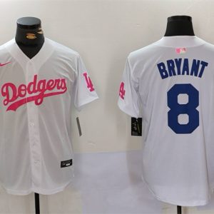Los Angeles Dodgers #8 Kobe Bryant White Pink Vin Kobe Patch Stitched Jersey