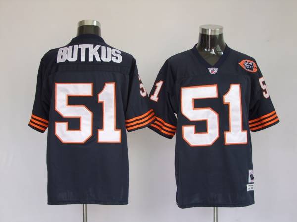 Mitchell Ness Bears #51 Dick Butkus Blue With Big Number Bear Patch Stitched Throwback Jersey