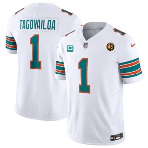 Miami Dolphins #1 Tua Tagovailoa White 2023 F.U.S.E. Alternate With John Madden Patch And 3-Star C Patch Vapor Limited Stitched Jersey