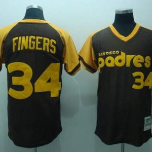 Mitchell And Ness Padres #34 Rollie Fingers Stitched Coffee Throwback Jersey