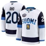 Finland #20 Sebastian Aho White 2025 4 Nations Face-Off Premium Stitched Jersey