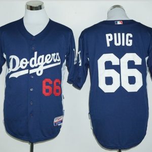 Dodgers #66 Yasiel Puig Navy Blue Cooperstown Stitched Jersey