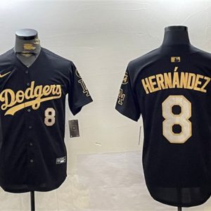 Los Angeles Dodgers #8 Enrique Hernandez Black Gold 2024 World Series With Fernando Memorial Patch Home Limited Stitched Jersey