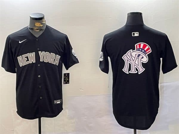 New York Yankees Team Big Logo Black With Patch Limited Stitched Jersey