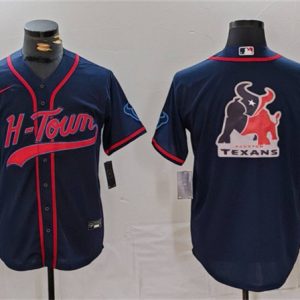 Houston Texans Team Big Logo Navy With Patch Cool Base Stitched Jersey