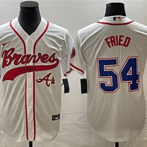 Atlanta Braves #54 Max Fried White Cool Base With Patch Stitched Jersey
