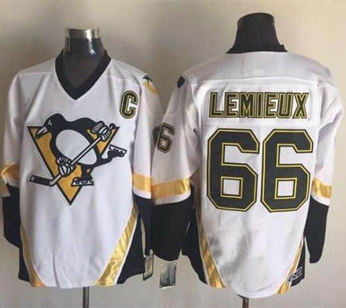 Penguins #66 Mario Lemieux White CCM Throwback Stitched Jersey