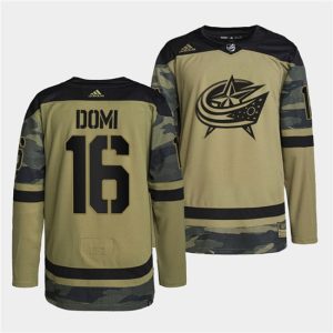 Columbus Blue Jackets #16 Max Domi 2022 Camo Military Appreciation Night Stitched Jersey