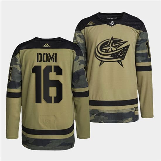 Columbus Blue Jackets #16 Max Domi 2022 Camo Military Appreciation Night Stitched Jersey