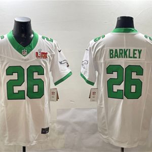 Philadelphia Eagles #26 Saquon Barkley White 2025 Super Bowl LIX Patch F.U.S.E. Vapor Untouchable Limited Stitched Jersey