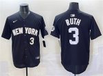 New York Yankees #3 Babe Ruth Black Limited Stitched Jersey