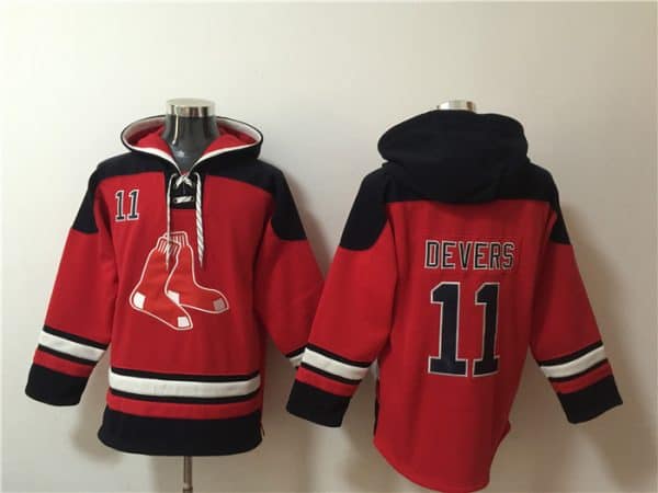 Boston Red Sox #11 Rafael Devers Ageless Must-Have Lace-Up Pullover Hoodie