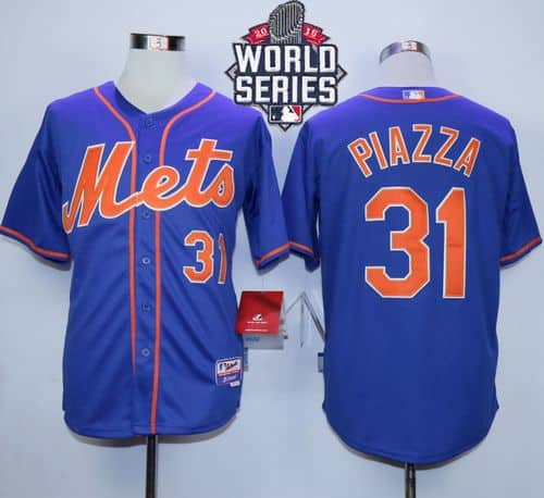 Mets #31 Mike Piazza Blue Alternate Home W 2015 World Series Patch Stitched Jersey