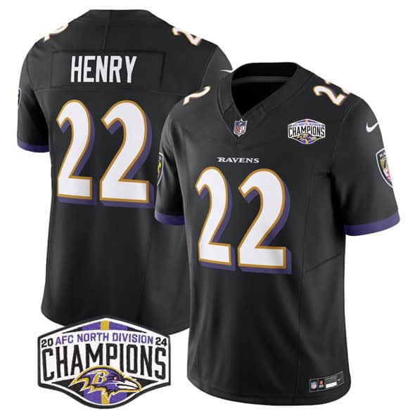 Baltimore Ravens #22 Derrick Henry Black F.U.S.E. 2024 AFC North Division Champions Vapor Limited Jersey