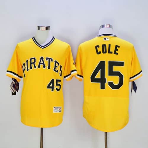 Pirates #45 Gerrit Cole Gold Flexbase Authentic Collection Stitched Jersey