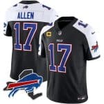 Buffalo Bills #17 Josh Allen Black White 2023 F.U.S.E. New York Patch And 4-Star C Patch Vapor Untouchable Limited Stitched Jersey