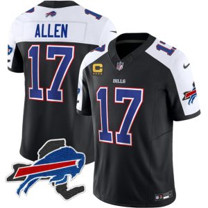 Buffalo Bills #17 Josh Allen Black White 2023 F.U.S.E. New York Patch And 4-Star C Patch Vapor Untouchable Limited Stitched Jersey