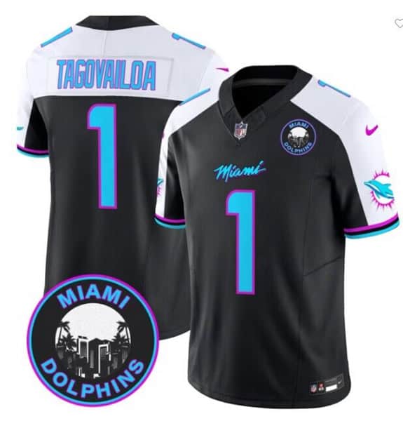 Miami Dolphins #1 Tua Tagovailoa Black F.U.S.E. 'Miami Vice' Vapor Limited Stitched Jersey