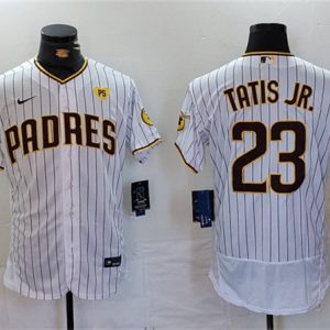 San Diego Padres #23 Fernando Tatis Jr. White With PS Patch Flex Base Stitched Jersey