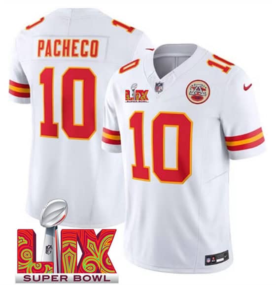 Kansas City Chiefs #10 Isiah Pacheco White 2025 F.U.S.E. Super Bowl LIX Patch Vapor Untouchable Limited Stitched Jersey
