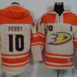 Ducks #10 Corey Perry Cream Orange Sawyer Hooded Sweatshirt Stitched Jersey