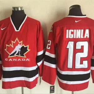 Team CA. #12 Jarome Iginla Red Black 2002 Olympic Nike Throwback Stitched Jersey