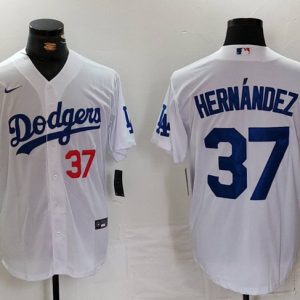 Los Angeles Dodgers #37 Teoscar Hern¨¢ndez White Stitched Jersey