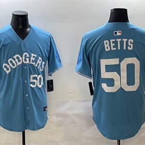 Los Angeles Dodgers #50 Mookie Betts Light Blue Limited Stitched Jersey