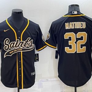 New Orleans Saints #32 Tyrann Mathieu Black Cool Base Stitched Baseball Jersey