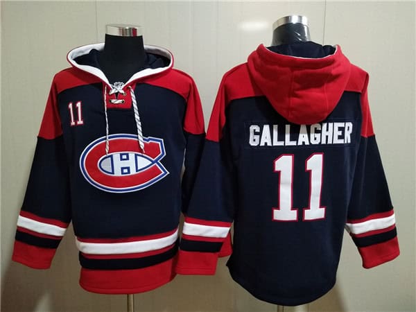 Montreal Canadiens #11 Brendan Gallagher Navy Red Lace-Up Pullover Hoodie
