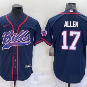 Buffalo Bills #17 Josh Allen Navy With Patch Cool Base Stitched Baseball Jersey