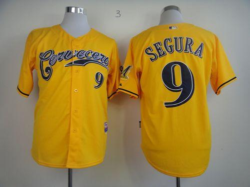 Brewers #9 Jean Segura Yellow Cerveceros Cool Base Stitched Jersey