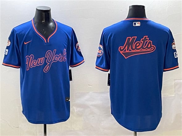 New York Mets Team Big Logo Royal 2025 Spring Training Stitched Jersey
