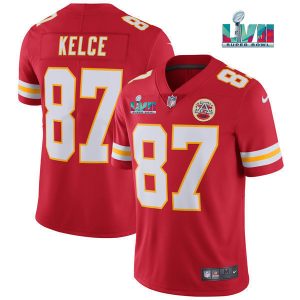 Kansas City Chiefs #87 Travis Kelce Red Super Bowl LVII Patch Vapor Untouchable Limited Stitched Jersey