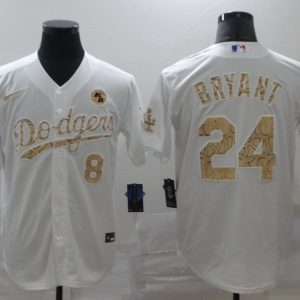 Los Angeles Dodgers Front #8 Back #24 Kobe Bryant With KB Patch White Cool Base Stitched Jersey