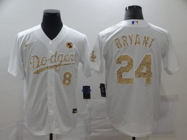Los Angeles Dodgers Front #8 Back #24 Kobe Bryant With KB Patch White Cool Base Stitched Jersey