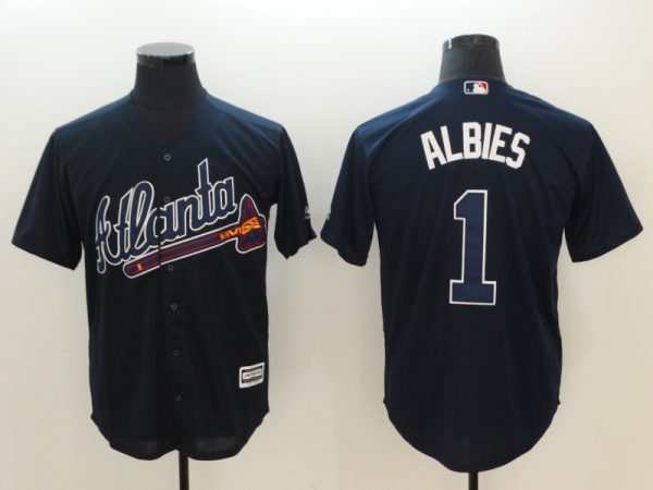 Atlanta Braves #1 Ozhaino Albies Navy Flexbase Stitched Jersey