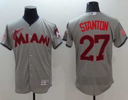 Marlins #27 Giancarlo Stanton Grey Fashion Stars Stripes Flexbase Authentic Stitched Jersey