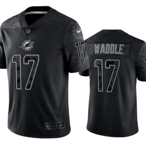 Miami Dolphins #17 Jaylen Waddle Black Reflective Limited Stitched Football Jersey